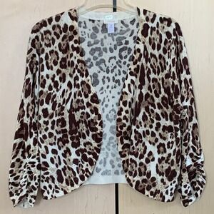 Chicos Women's 3/4 sleeves Open Cardigan Sweater Animal Print Brown Size‎ 2 L/12